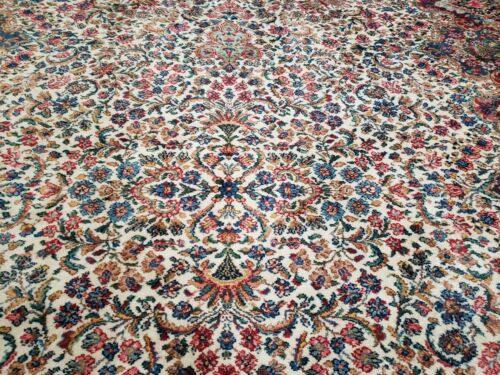 8' 8" X 12' Karastan Made Floral Kirman # 742 Wool Rug American Ivory/Beige Nice - Jewel Rugs