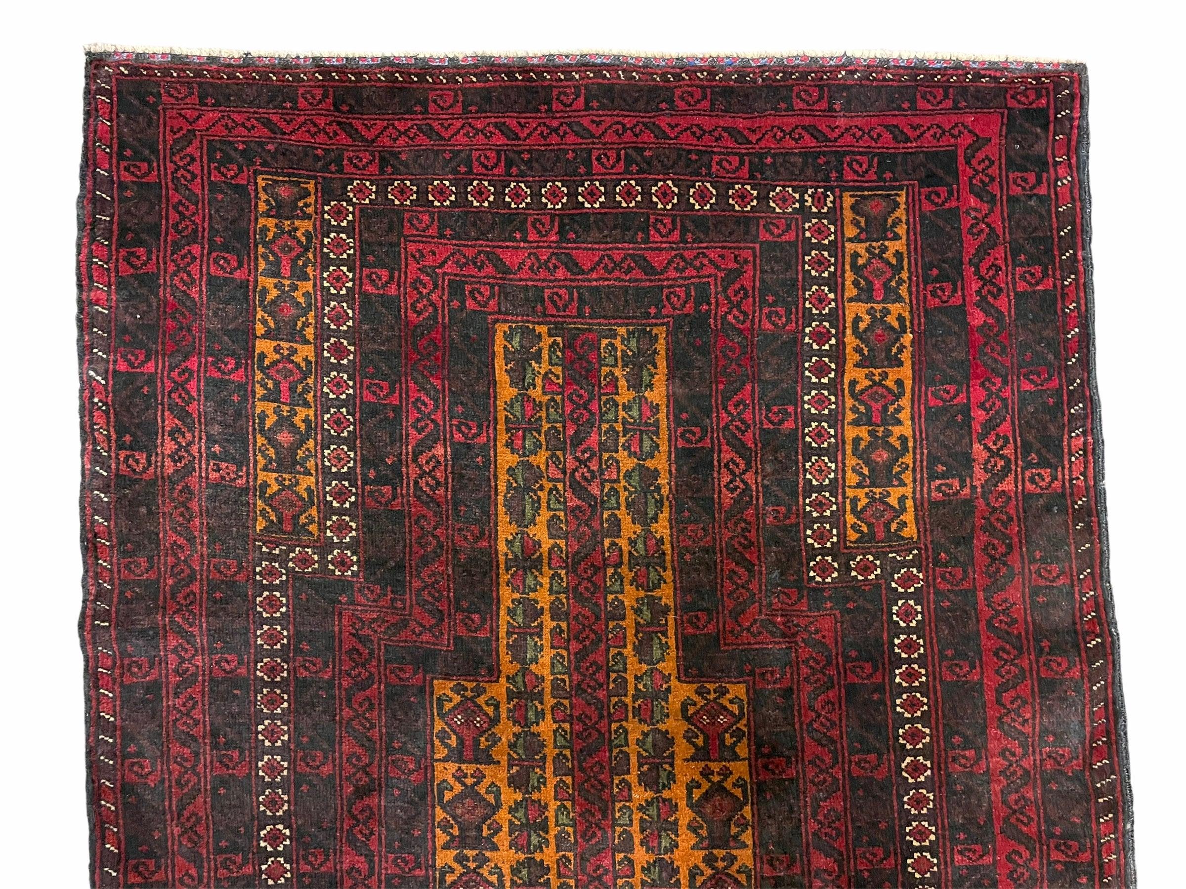 3x5 New Vintage Handmade Tribal Balouch Wool Rug Afghan Prayer Rug Orange Red - Jewel Rugs