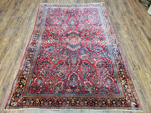 Antique Persian Sarouk, 4x6, Hand-Knotted, Wool, Red, Nice Condition - Jewel Rugs