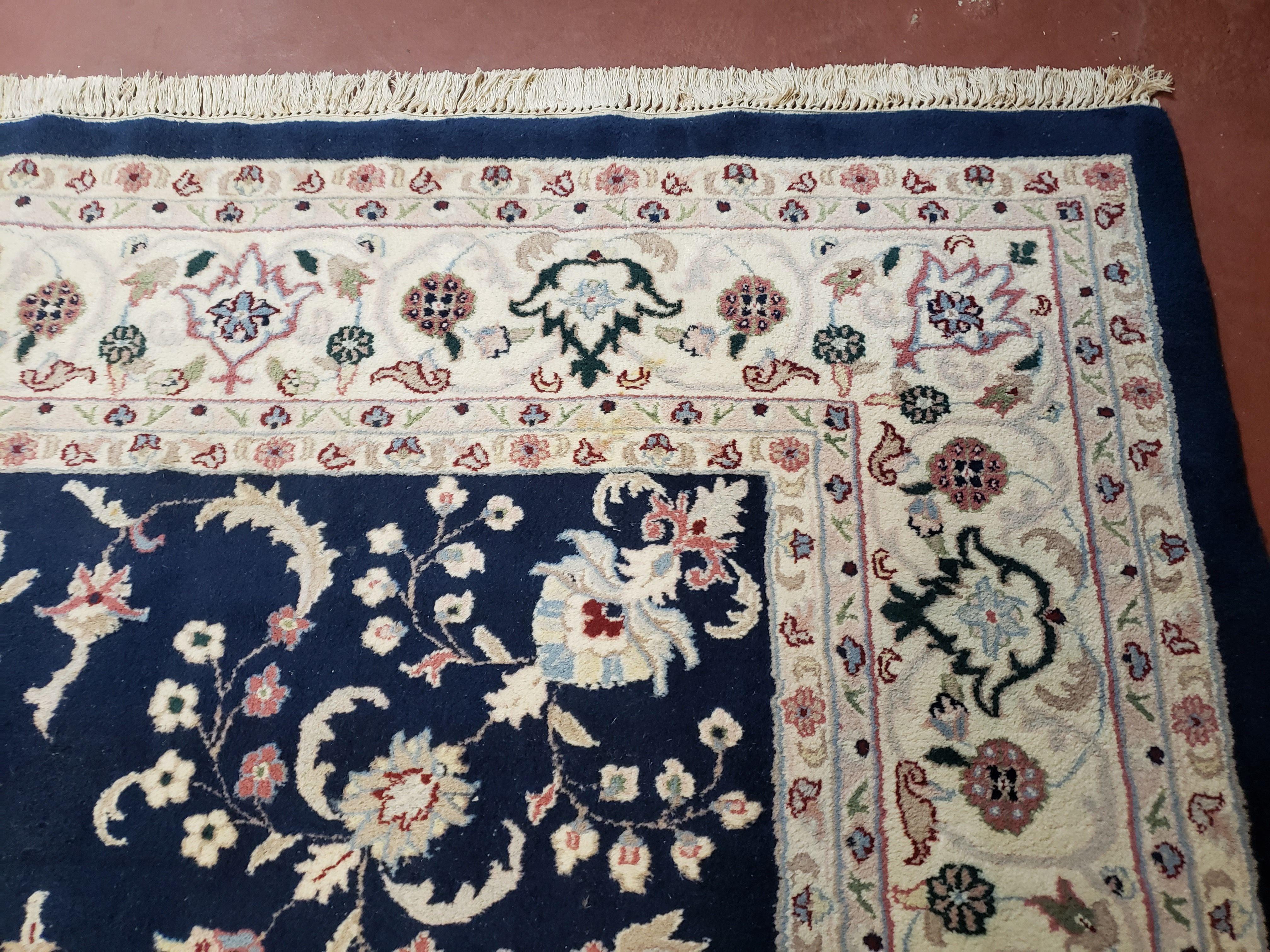 9x12 Pak Persian Floral Rug, 9 x 12 Pakistani Peshawar Rug, Midnight Blue Rug, Beige & Ivory, Hand-Knotted Oriental Carpet, Living Room Rug - Jewel Rugs