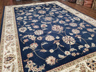 Vintage Oriental Area Rug, Wool & Silk Feel, Italian Rug, Persian Design, Dense Soft Pile, Dark Blue Beige/Cream, 7'9" x 10'10", Part of Set - Jewel Rugs