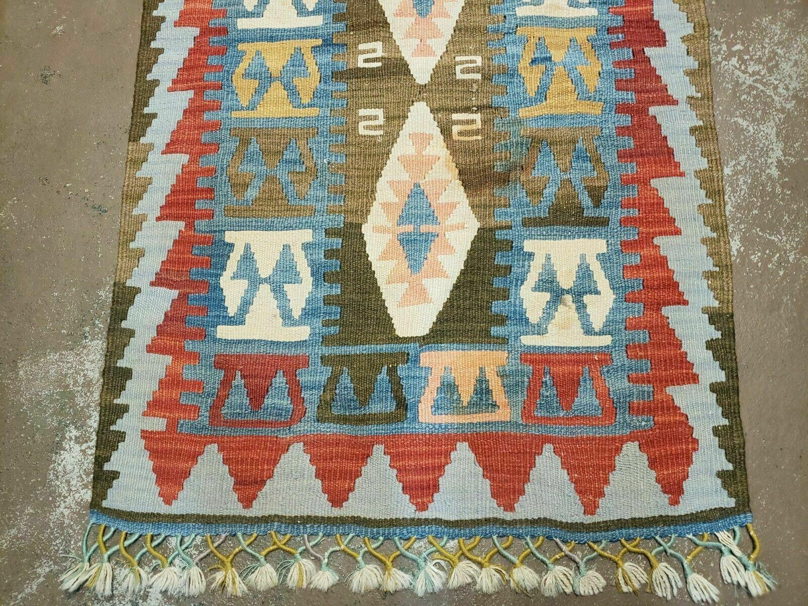 2' 7" X 4' Vintage Turkish Kilim Handmade Flat Weave Wool Rug Veg Dye Nice - Jewel Rugs