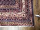 Persian Sarouk Rug 7x11, Antique Persian Carpet, Repeated Paisley Boteh Motif, Mir Pattern, Blue and Beige, Vintage Hand-Knotted Wool Oriental Rug - Jewel Rugs