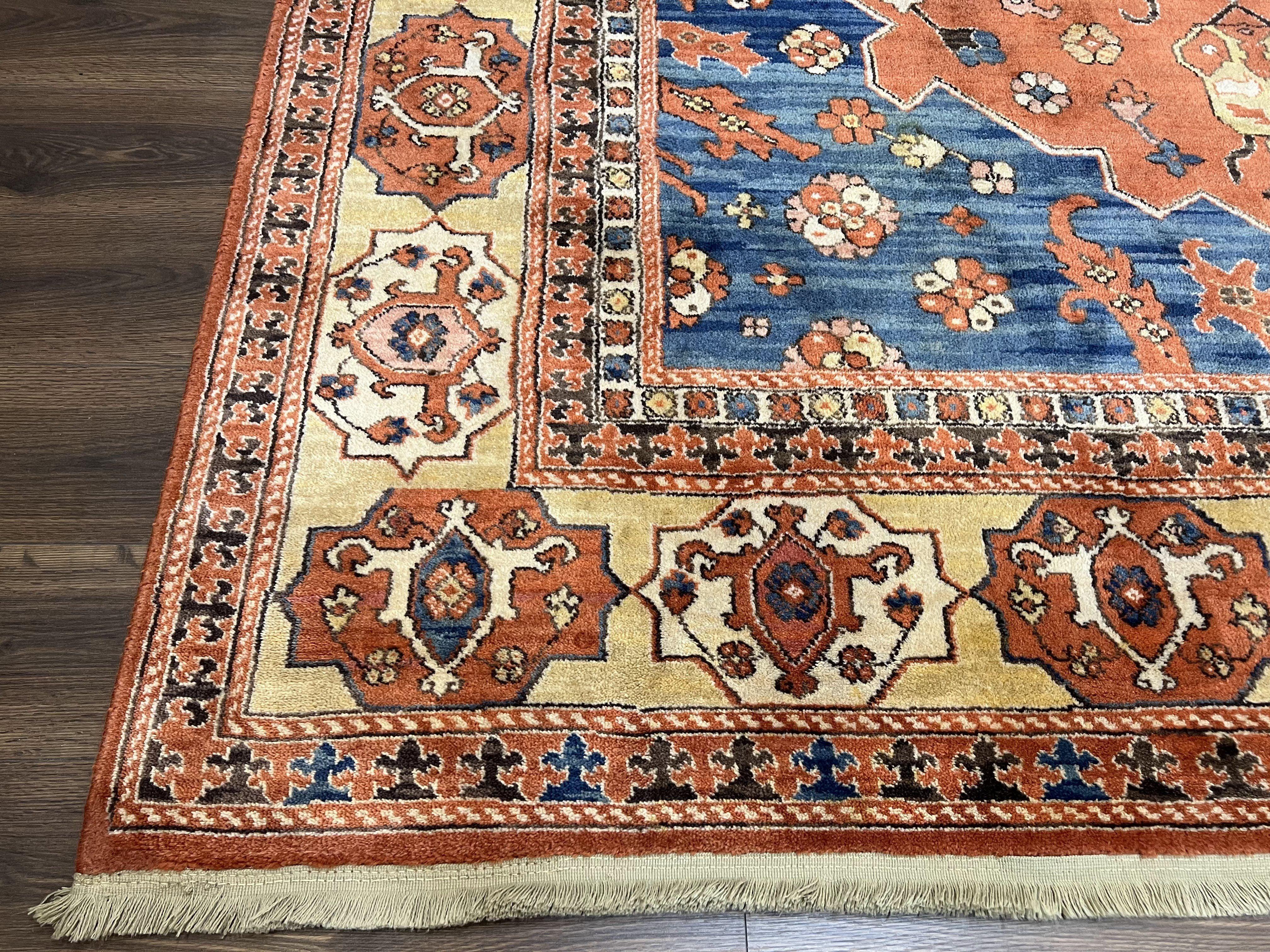 Karastan Rug 8' 2" x 11' 9", Karastan Williamsburg Rug Pattern #553 Turkish Church, Salmon Blue Golden Tan, Wool Karastan Carpet, Room Sized - Jewel Rugs