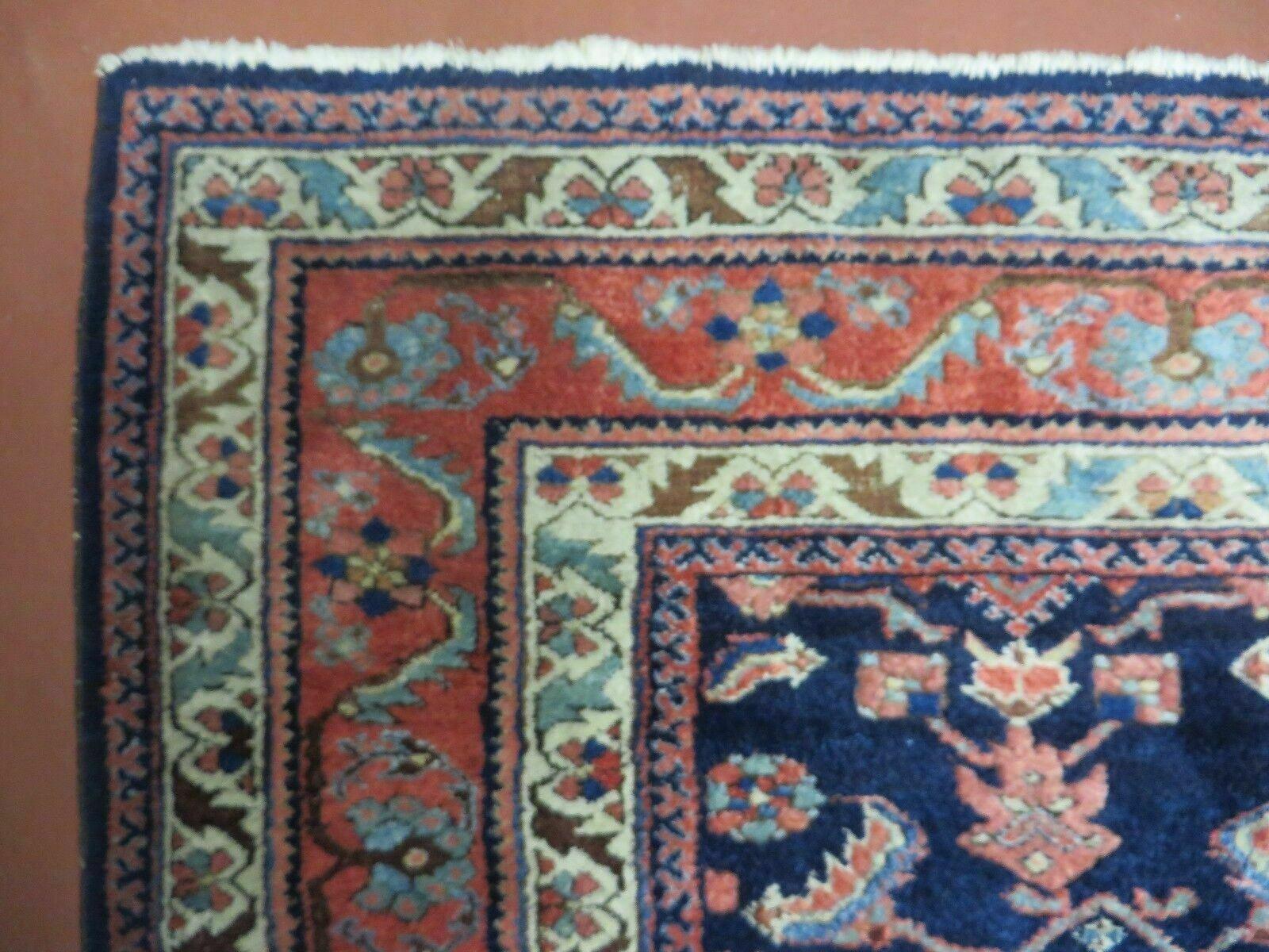 Antique Persian Lilihan Rug 5x7, Wool Hand Knotted Oriental Carpet 5 x 7 ft, Herati Pattern Navy Blue & Red-Orange Medium Sized Handmade Vintage Rug - Jewel Rugs