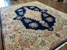 9' X 12' Vintage Indian Oriental Kirman Rug Medallion Hand Knotted Wool Blue - Jewel Rugs