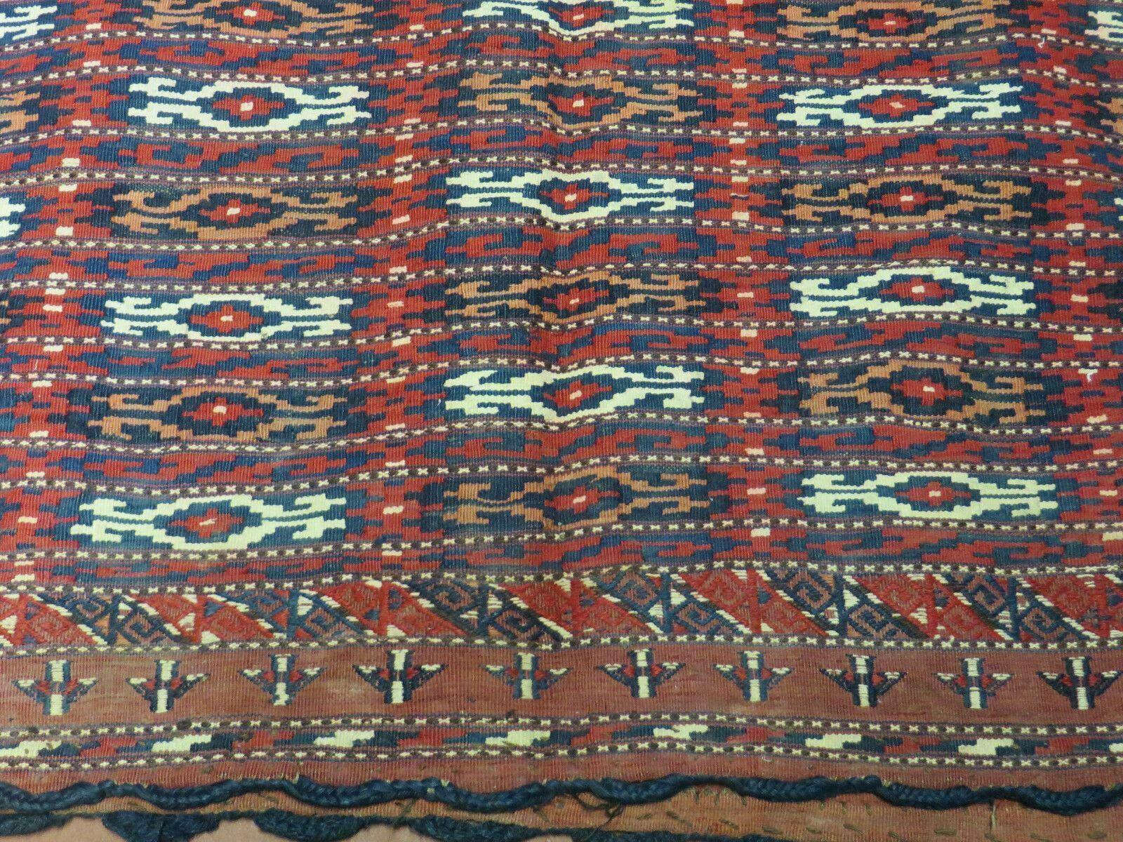 2.5' X 4' Antique Handmade Turkoman Tribal Wool Rug Cushion Case Yamud Stripped - Jewel Rugs