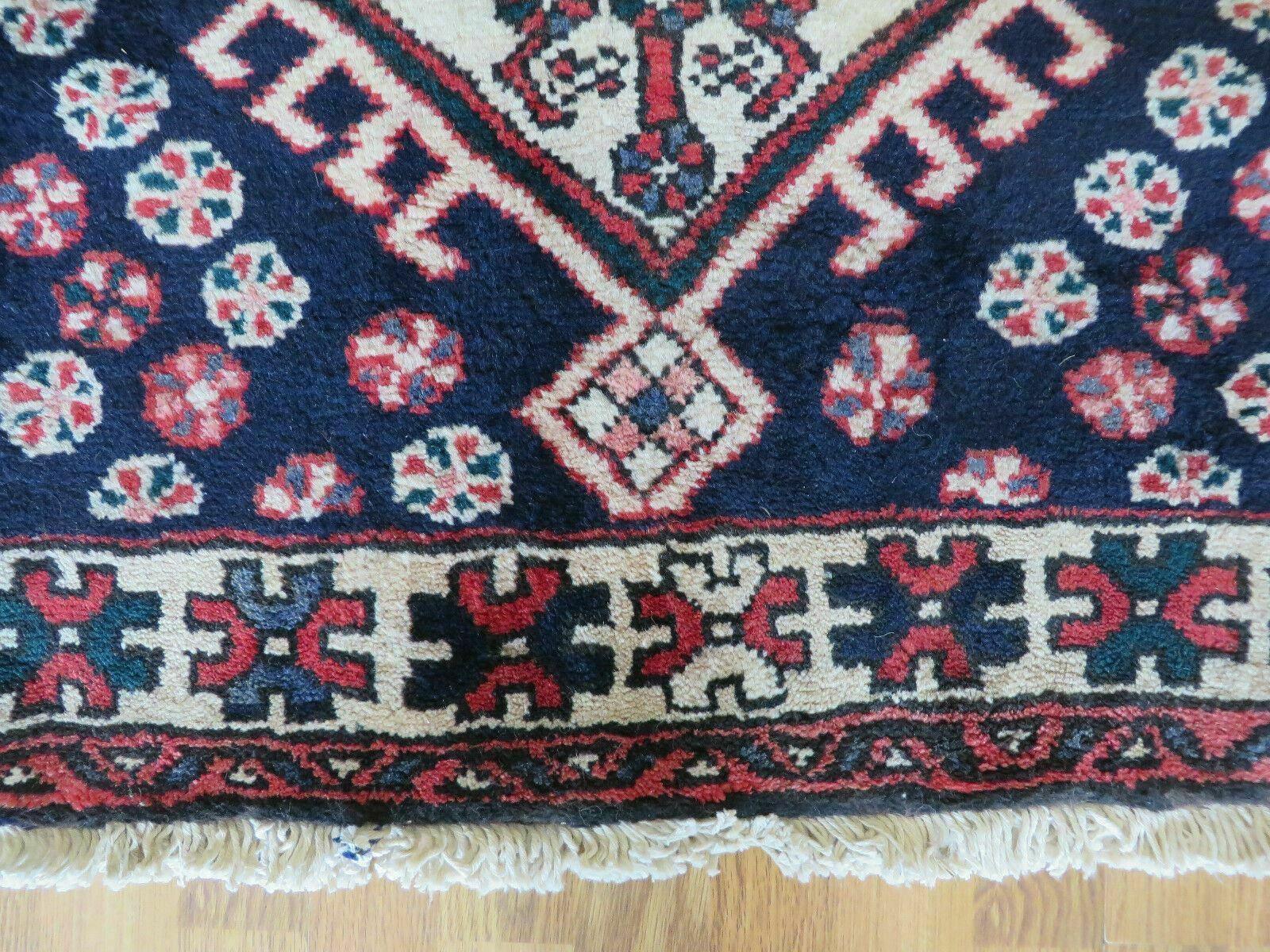 Persian Runner Rug 3.5 x 10.7, Karajeh Heriz Rug, Navy Blue, Geometric Medallions - Jewel Rugs