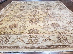 Oversized Peshawar Chobi Oushak Area Rug 11.6 x 12.5, Wool Hand-Knotted Light Gold & Ivory Decorative Pakistani Floral Carpet, 11x12 - 12x13 - Jewel Rugs