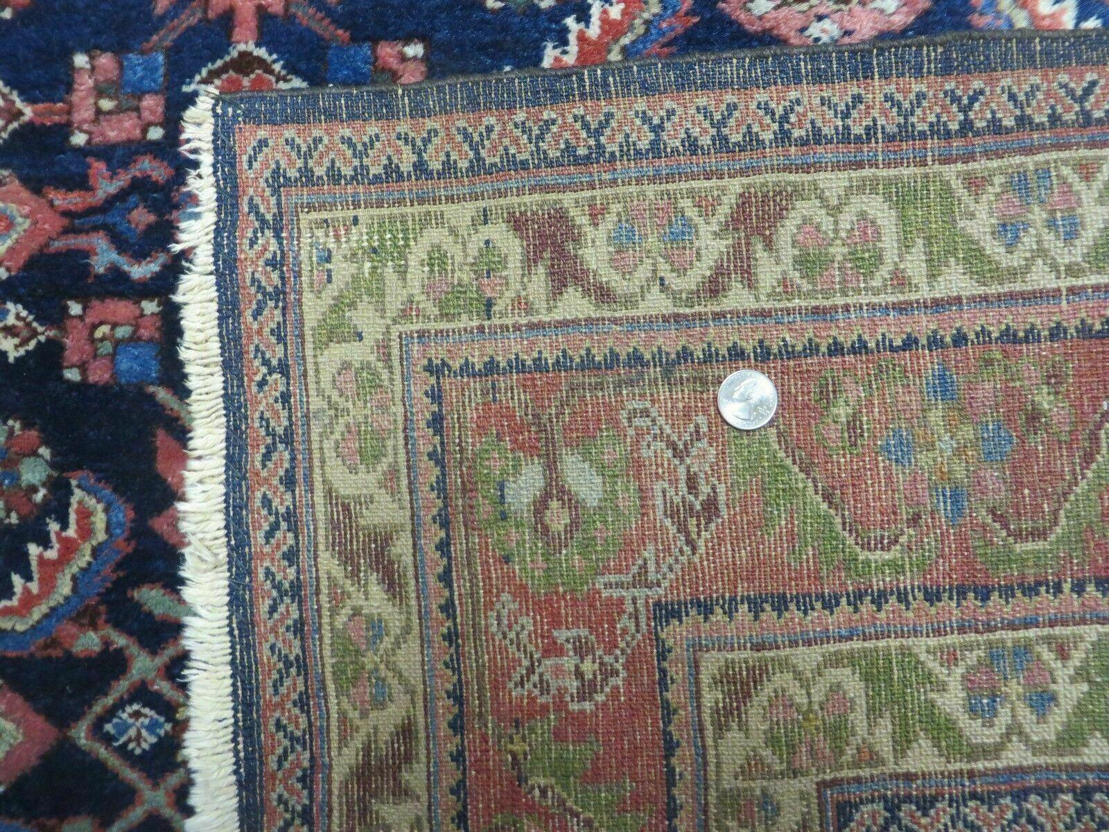 Antique Persian Lilihan Rug 5x7, Wool Hand Knotted Oriental Carpet 5 x 7 ft, Herati Pattern Navy Blue & Red-Orange Medium Sized Handmade Vintage Rug - Jewel Rugs