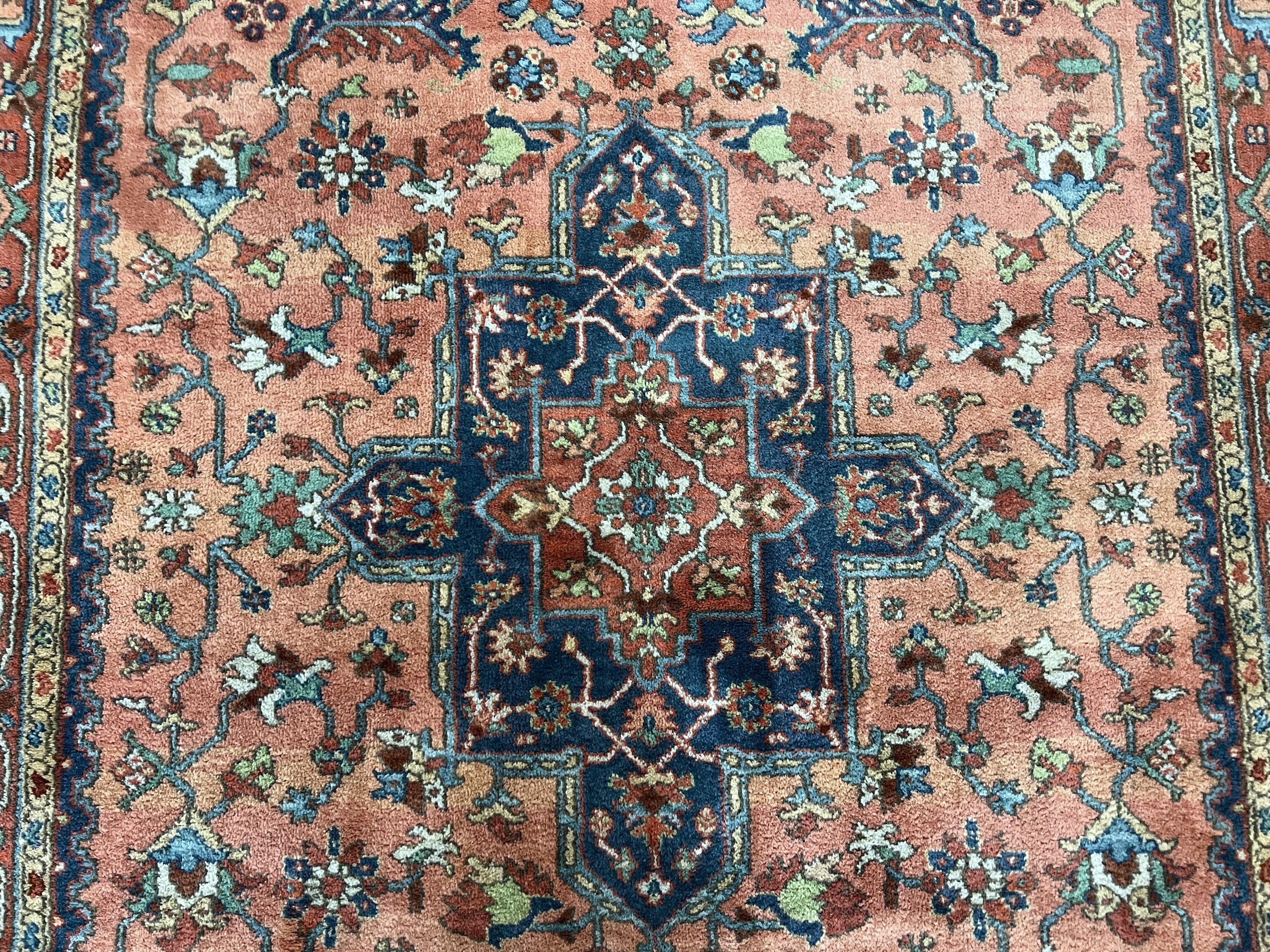 Karastan Medallion Serapi Rug #736, Wool Karastan Carpet 5.9 x 9, Discontinued Original 700 Series Karastan Area Rug 6x9 Vintage, Red Blue - Jewel Rugs