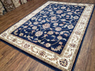 Dark Blue Oriental Area Rug Vintage, Wool & Silk Feel, Italian Rug, Persian Design, Soft Pile, Dark Blue Beige/Cream, 5.5 x 7.7, Part of Set - Jewel Rugs