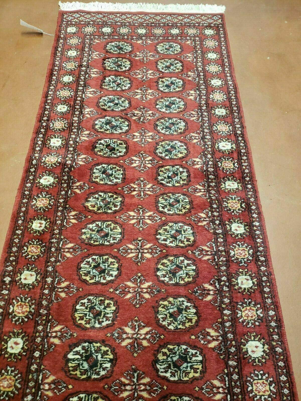 2' 7" X 10' Vintage Handmade Bokhara Turkoman Pakistani Wool Red Runner Rug Nice - Jewel Rugs