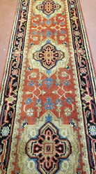 Indo-Heriz Runner Rug 10ft Long, Geometric Red Tribal Vintage Runner Carpet, Handmade Hand-Knotted Hallway Rug, 2' 7" x 10' - Jewel Rugs