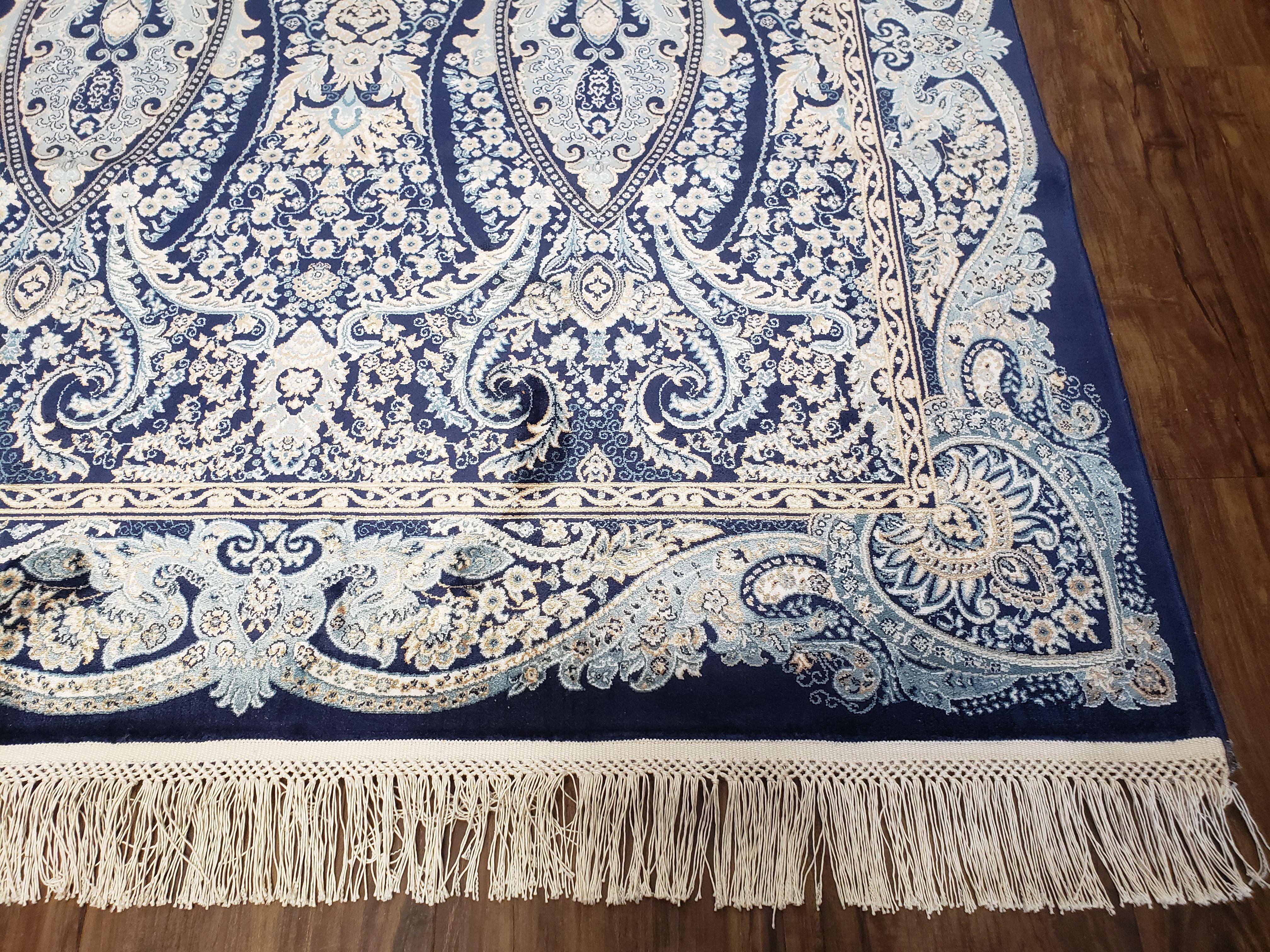 4x6 Silk Carpet Blue, Light Blue Very Fine Area Rug 4 x 6, Oriental Rug, Bamboo Silk, Turkish Rug, High Quality, Super Soft - Jewel Rugs