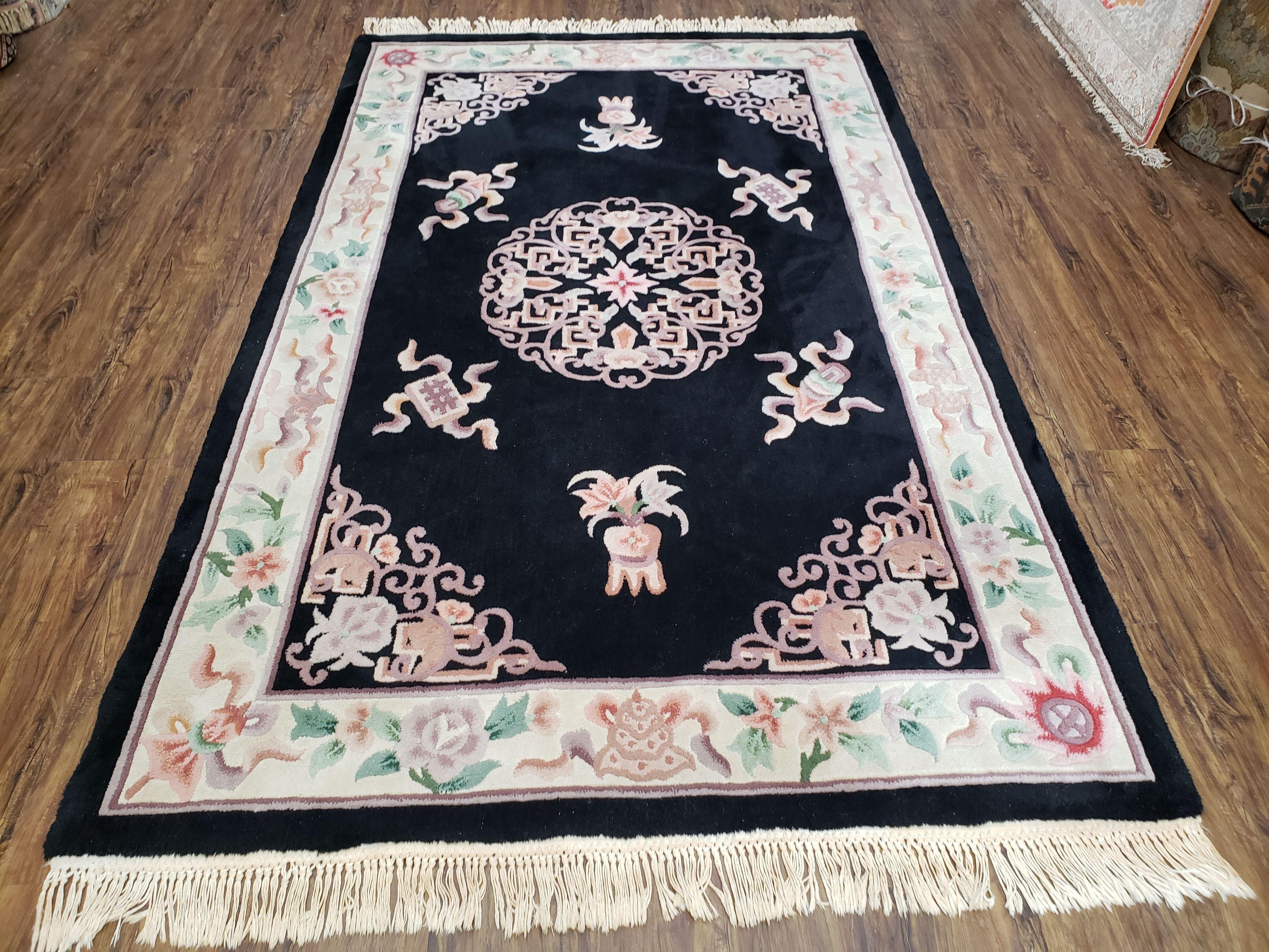 5x8 Vintage Hand Tufted Chinese Wool Area Rug Black Carpet - Jewel Rugs