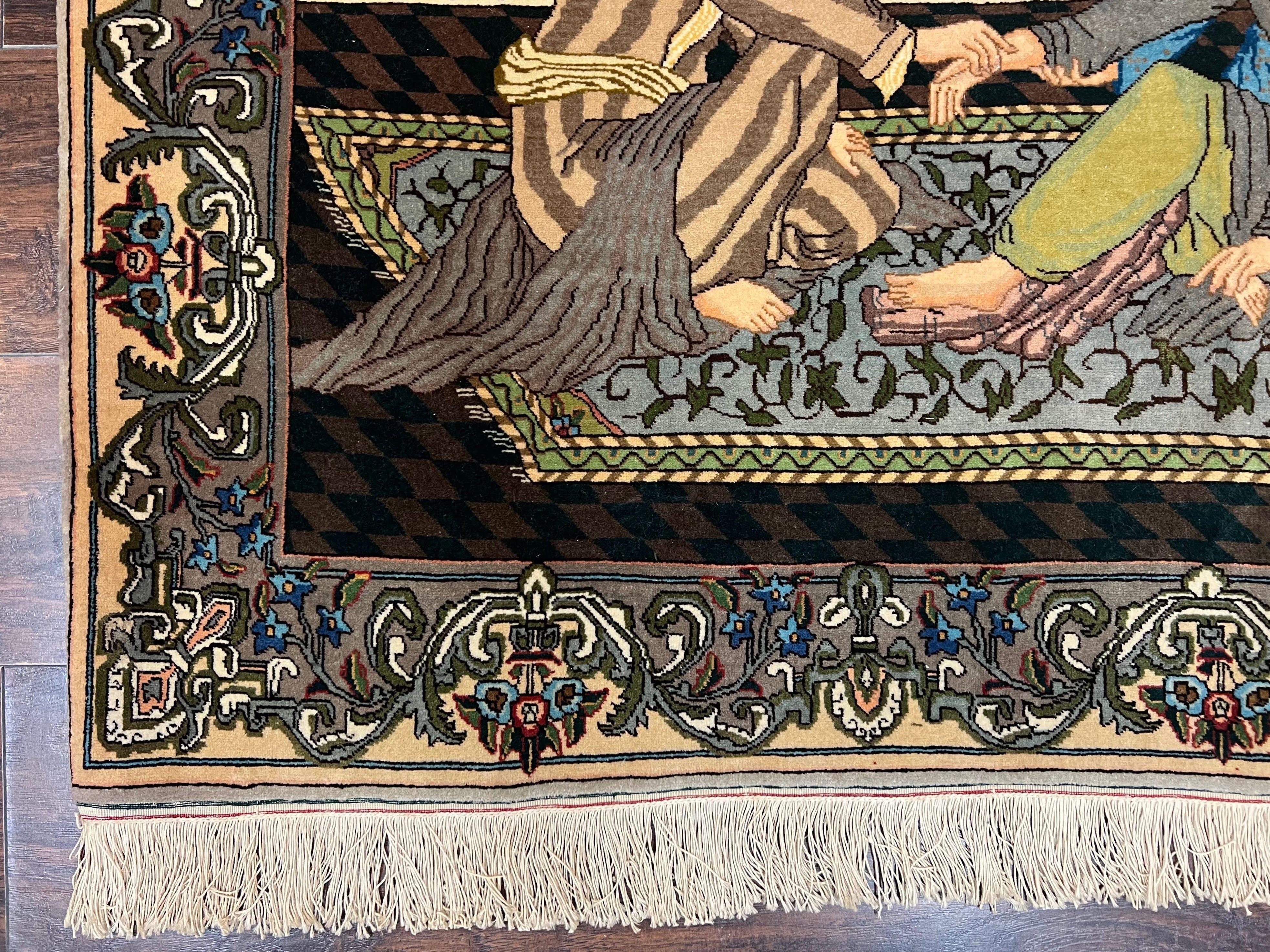 Persian Tabriz Pictorial Rug 4.8 x 3.8, Horizontal Oriental Carpet for Hanging on Wall, Hand Knotted Wool Vintage Fine Carpet, Doctor and Patients - Jewel Rugs