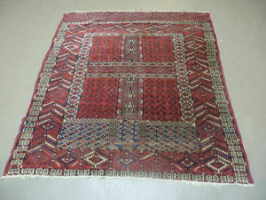 4' X 5' Antique Handmade Fine Tekkeh Turkoman Engsi Hatchli 4 Seasons Wool Rug - Jewel Rugs