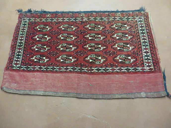 2.5' X 4' Antique Handmade Red Turkoman Tribal Wool Rug Cushion Case Elephant Foot Design - Jewel Rugs