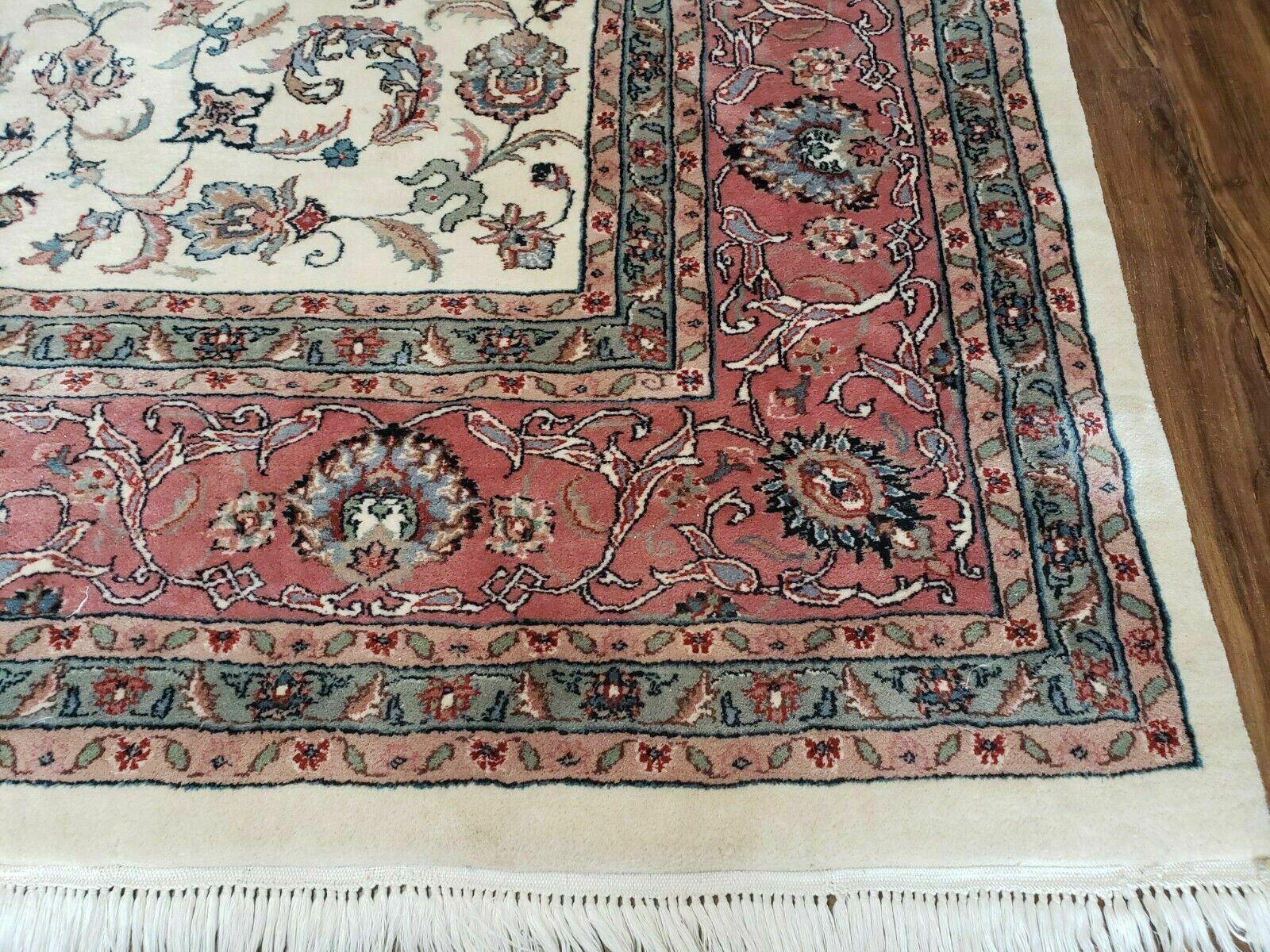 9' X 12' Vintage Handmade India Oriental Wool Rug Carpet Hand Knotted Ivory - Jewel Rugs