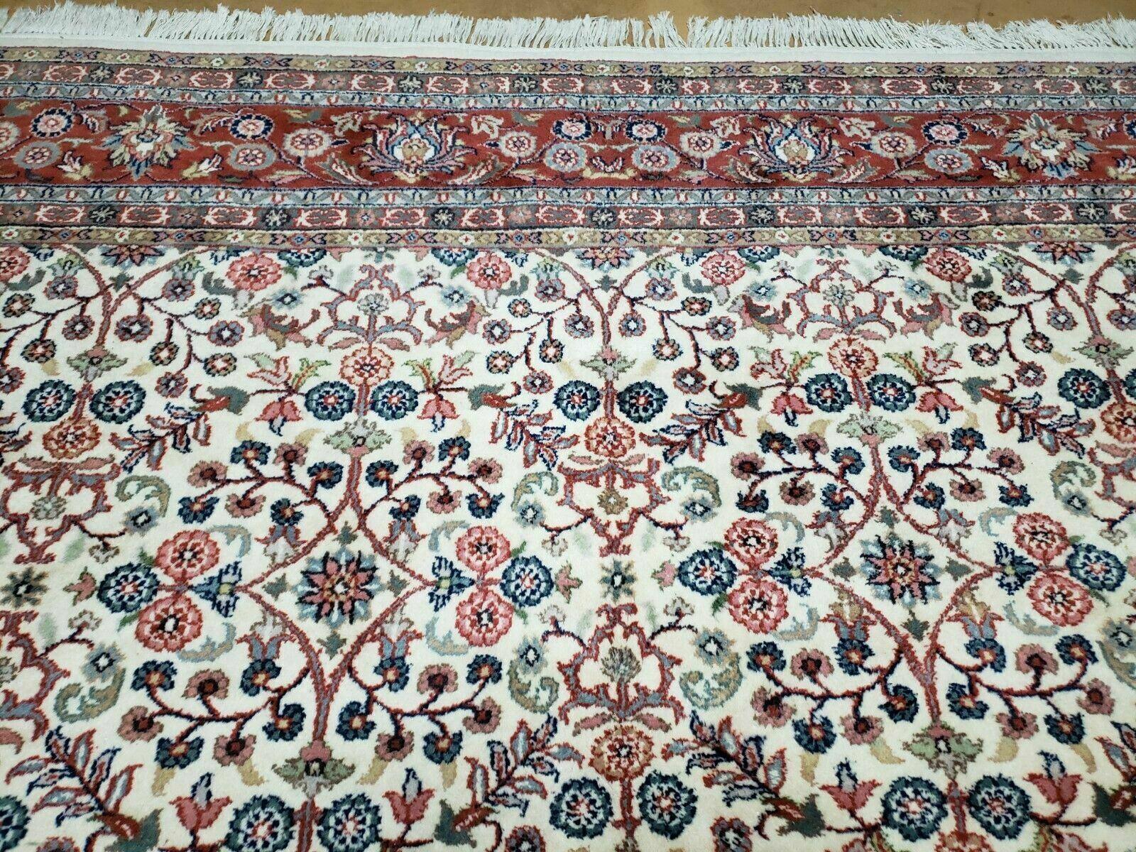 8' X 11' Vintage Fine Handmade Indian Agra Wool Rug Ivory/ Beige Organic Dyes - Jewel Rugs