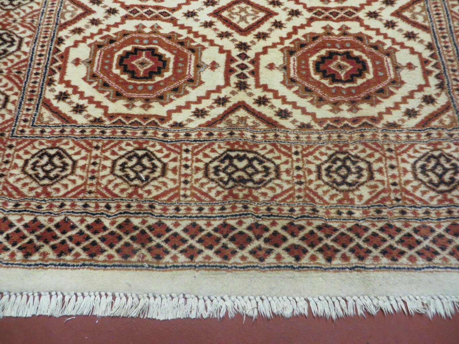 4' X 7' Vintage Handmade Pakistani Turkoman Bokhara Balouch Woven Wool Rug Ivory - Jewel Rugs