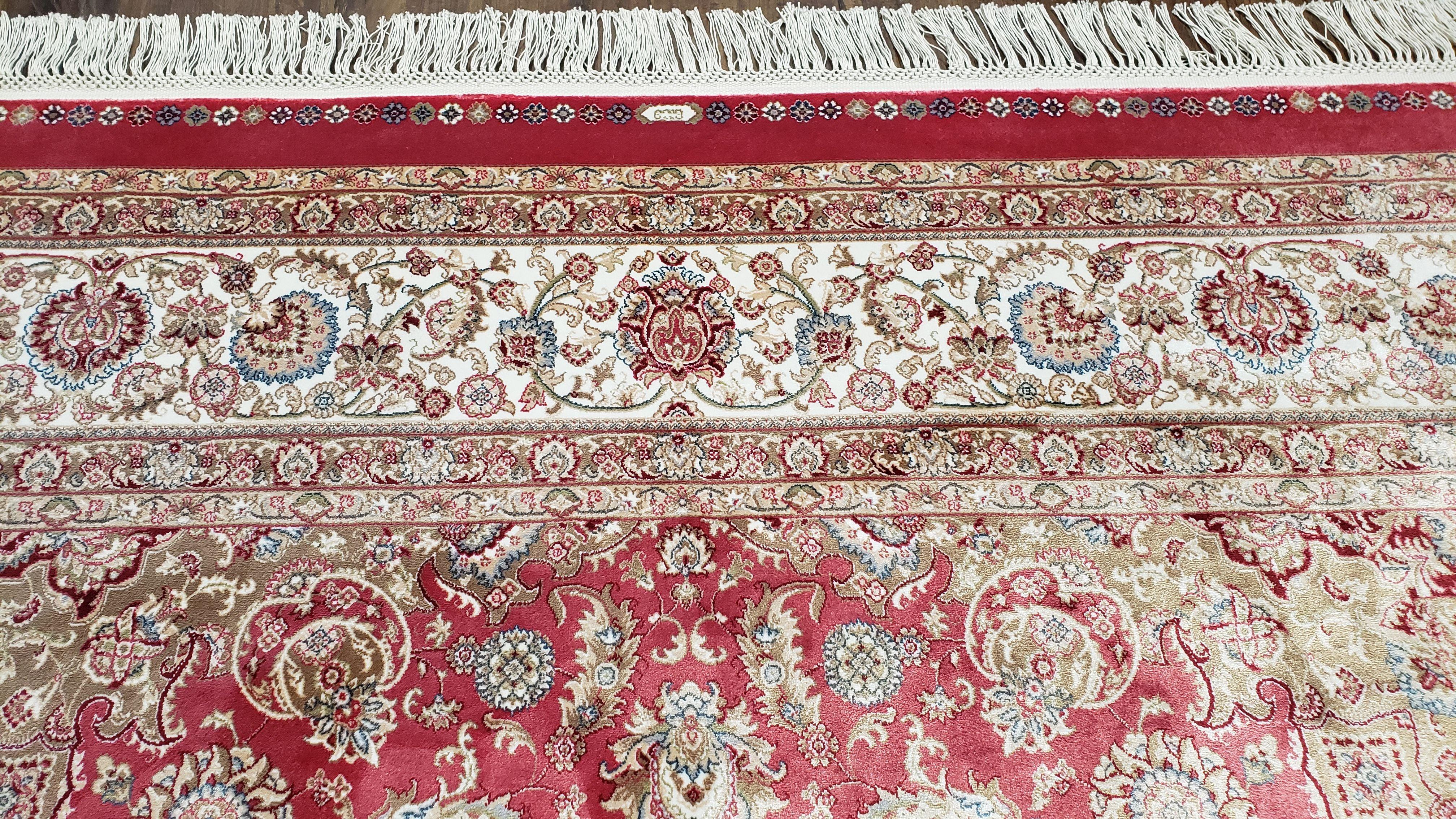 Red Silk Carpet 5.3 x 7.6 ft, Red & Beige Area Rug, Traditional Oriental Carpet All Silk, Bamboo Silk, Central Medallion, Allover Floral Rug - Jewel Rugs