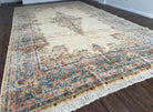 Oversized Persian Rug 11x18, Kirman Open Field Medallion 11 x 18, Palace Sized Hand Knotted Handmade Wool Oriental Carpet, Cream Light Blue - Jewel Rugs