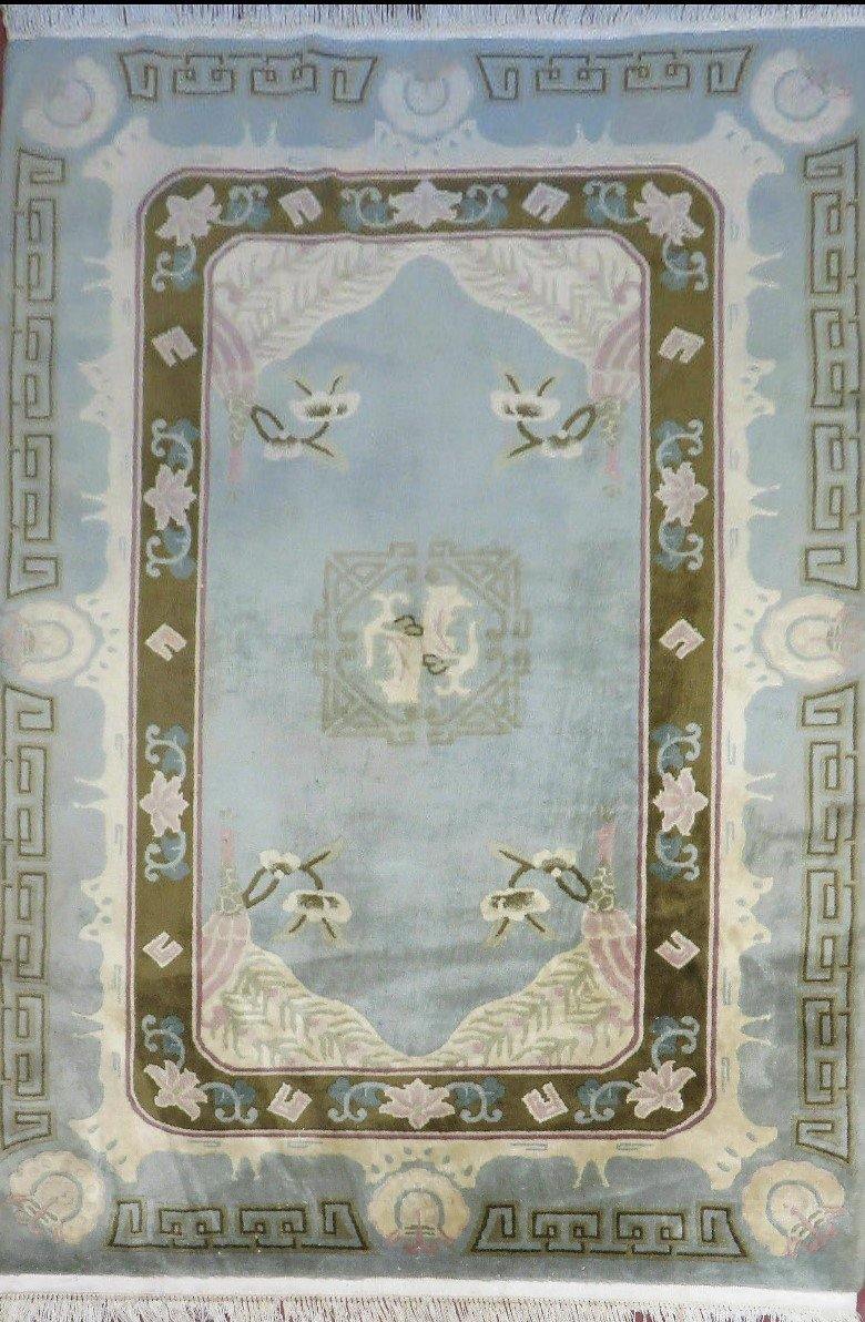 4' X 6' Vintage Plush Carved Sculpted Handmade Art Deco Chinese Teal Rug - Jewel Rugs