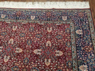 Vintage Turkish Sivas Area Rug 6.5 x 9.5, Wool Hand-Knotted Red & Midnight Blue Allover Floral Pattern Oriental Carpet, 6x9 Traditional Rug - Jewel Rugs