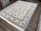 Indo Persian Rug 8x10, Wool Hand Knotted Carpet, Vintage Indian Oriental Carpet 8 x 10, Ivory Light Blue, Allover Floral, Traditional Rug - Jewel Rugs