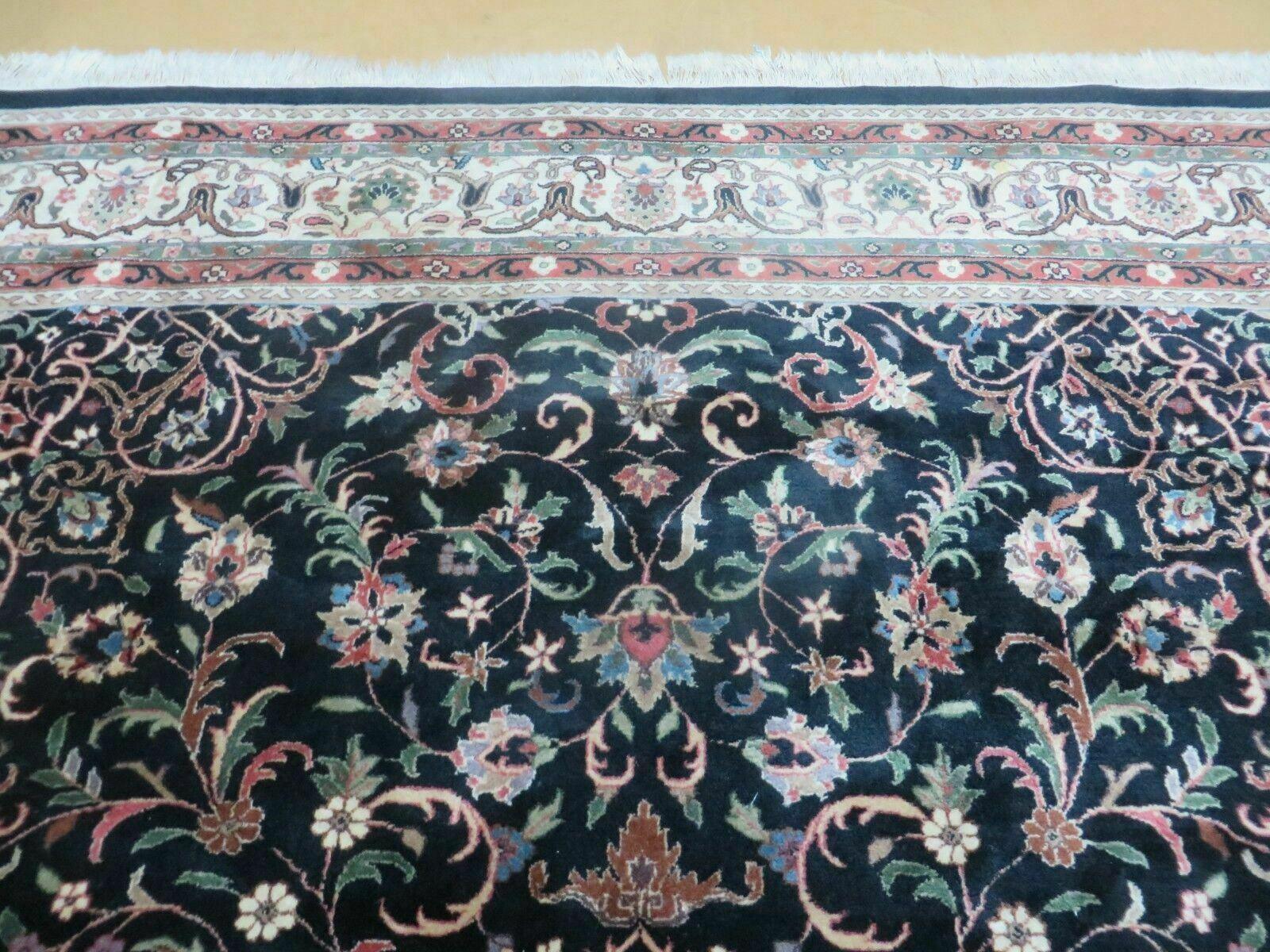 8' X 10' Handmade India Wool Rug Hand Knotted Carpet Floral Organic Dyes Black - Jewel Rugs