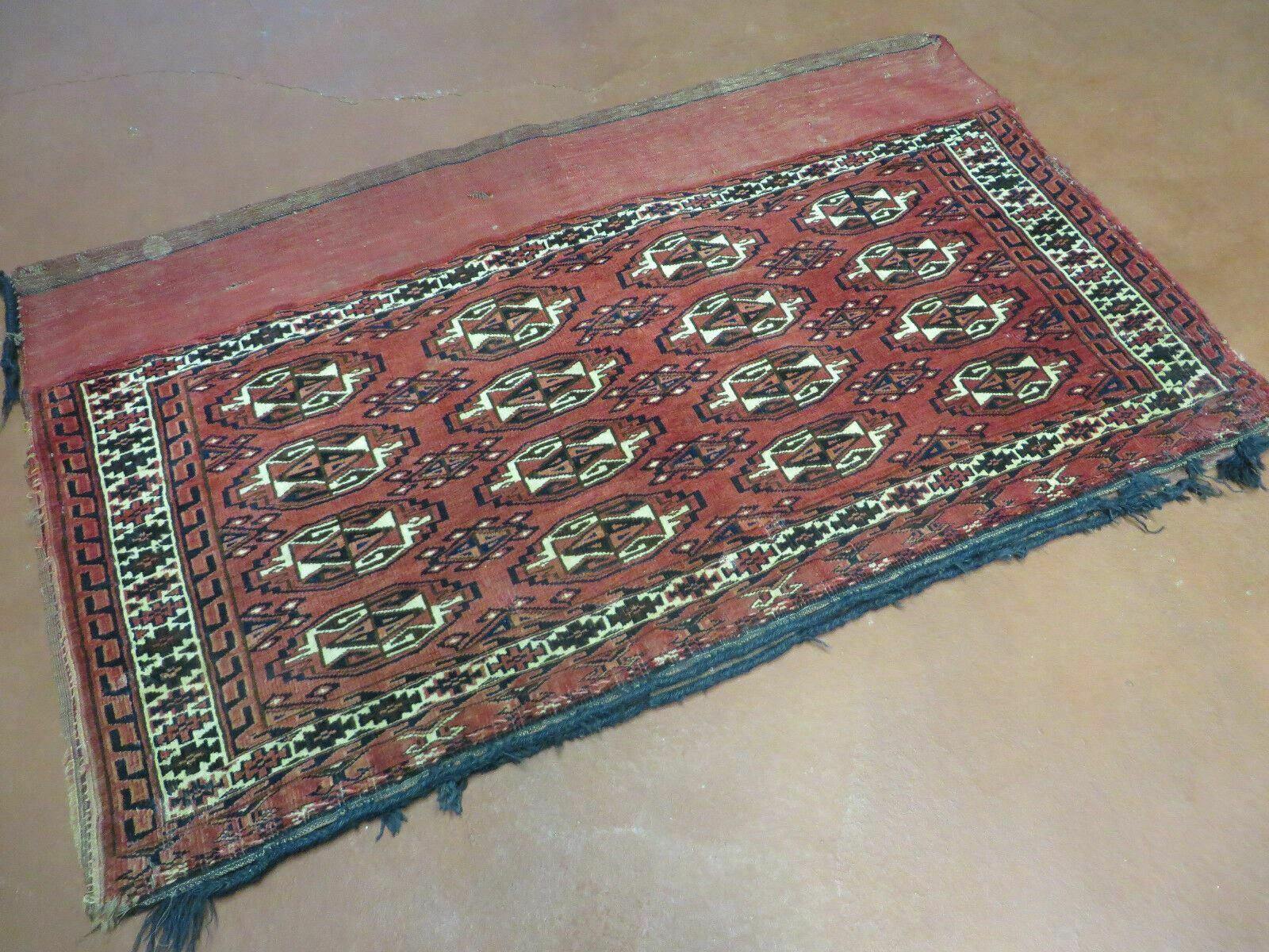 2.5' X 4' Antique Handmade Red Turkoman Tribal Wool Rug Cushion Case Elephant Foot Design - Jewel Rugs