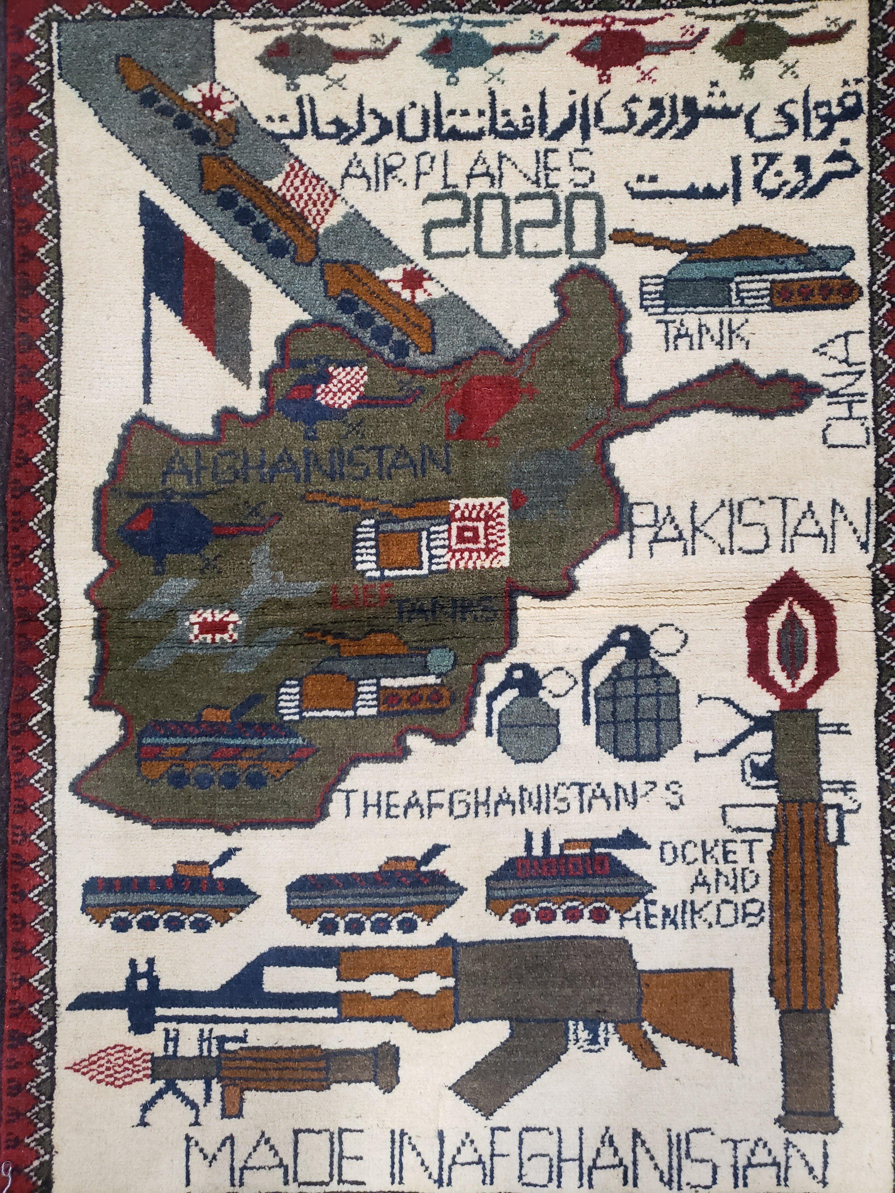 Afghan War Rug 2 x 2.7, Afghanistan Collectible War Carpet, Tanks Guns Airplanes Army 2020, Handmade Wool Pictorial Rug, Tribal Rug, 2x3 - Jewel Rugs