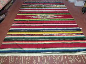 6' 7" X 8' Antique Handwoven Mexican Saltillo Blanket Rug Serape Wall Hanging - Jewel Rugs
