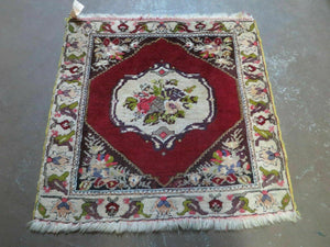 2' X 2' Antique Handmade Turkish Oushak Bergamo Yastik Wool Rug Mat - Jewel Rugs