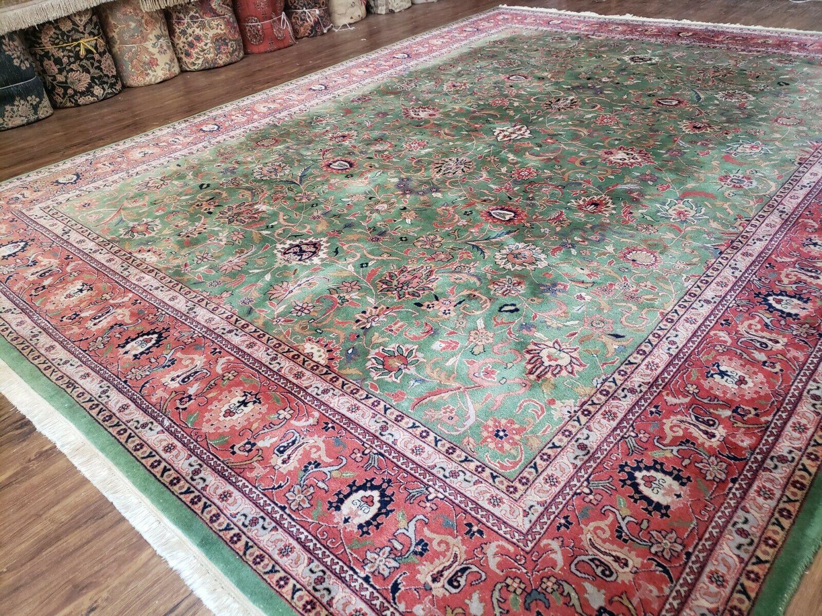 9' X 12' Handmade Oriental Floral Allover Afshan Wool Rug Hand Knotted Green Red - Jewel Rugs