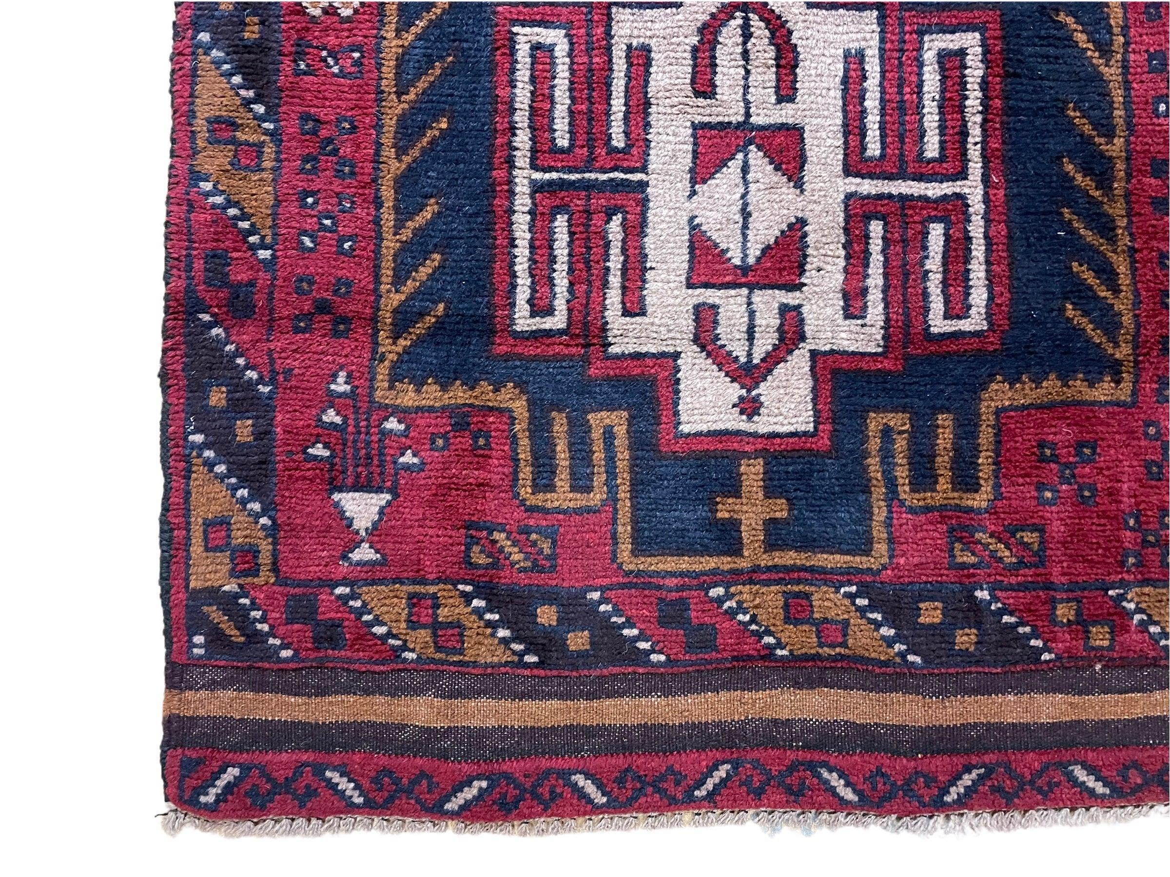 2' 9" X 4' 7" Vintage Handmade Tribal Wool Rug Balouchi Rug Afghan Rug Red Beige - Jewel Rugs