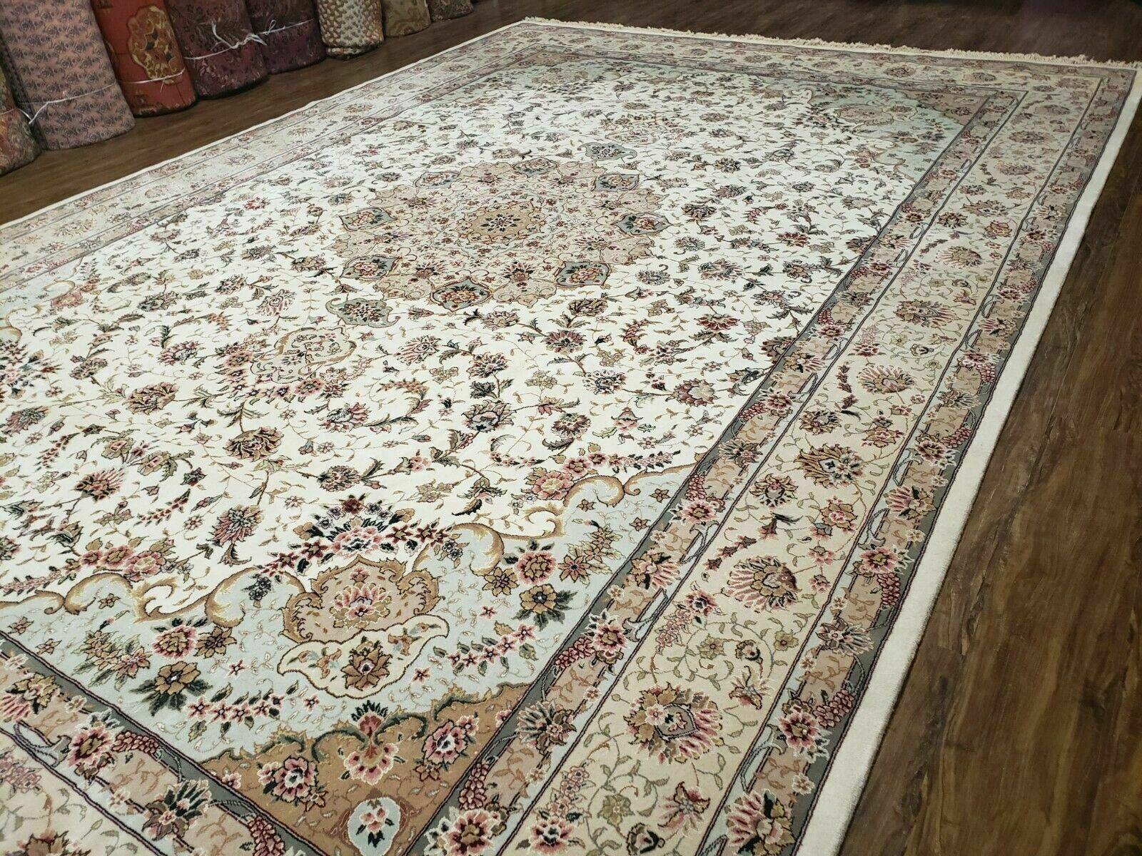 10' X 14' Vintage Handmade Pakistani Wool Silk Rug Carpet Ivory Nice - Jewel Rugs