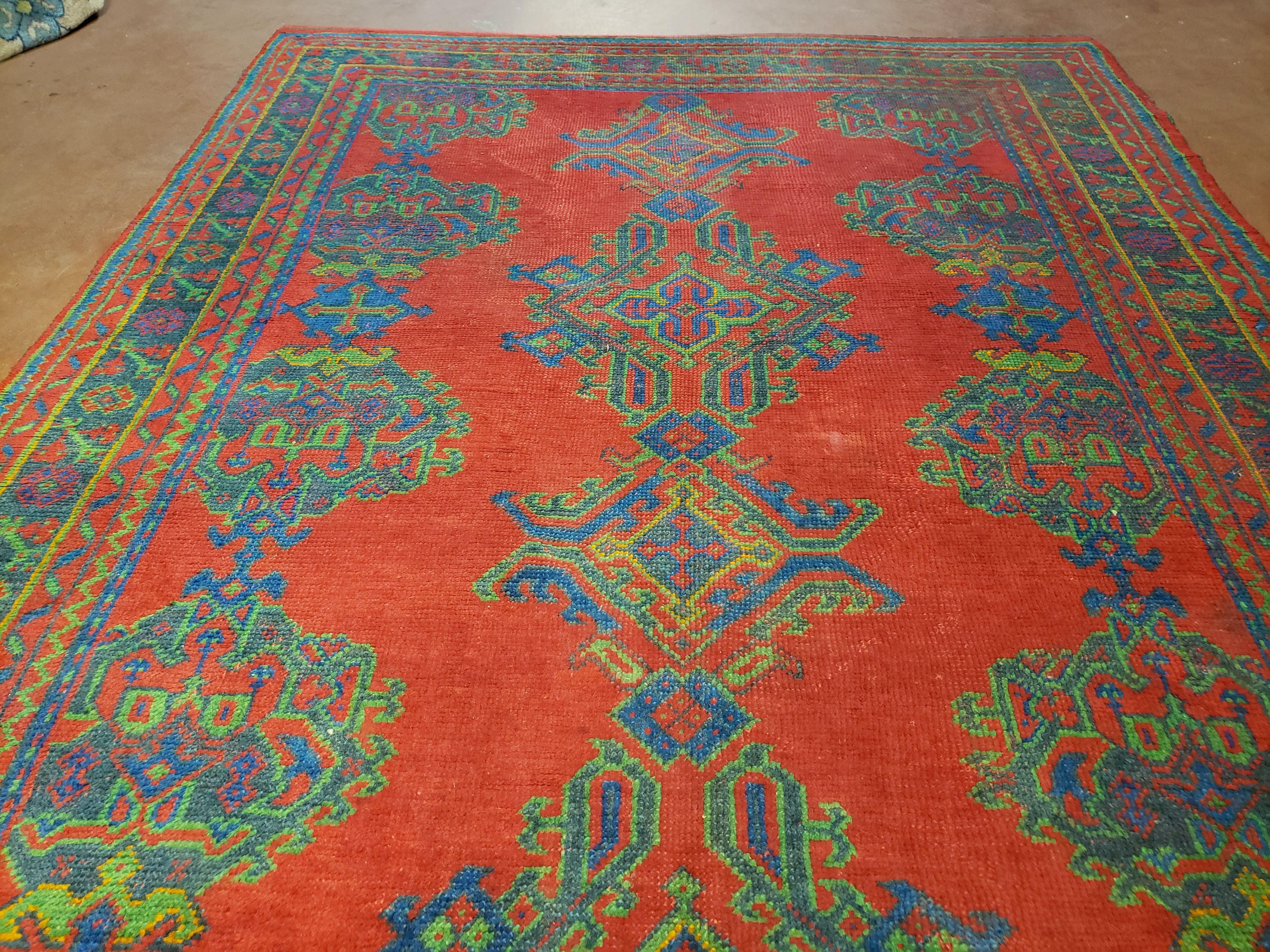7x11 Turkish Oushak Rug, Vintage Red & Blue Oriental Carpet, Hand Knotted Wool Area Rug 7 x 11, Turkish Sparta Rug, Antique Turkish Rug Nice - Jewel Rugs