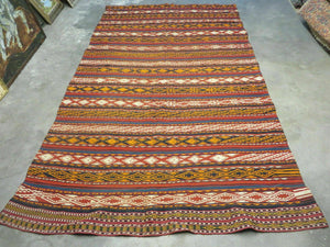 6' X 10' Antique 1930 Turkish Jajim Kilim Handmade Flat Weave Wool Rug Veg Dye - Jewel Rugs