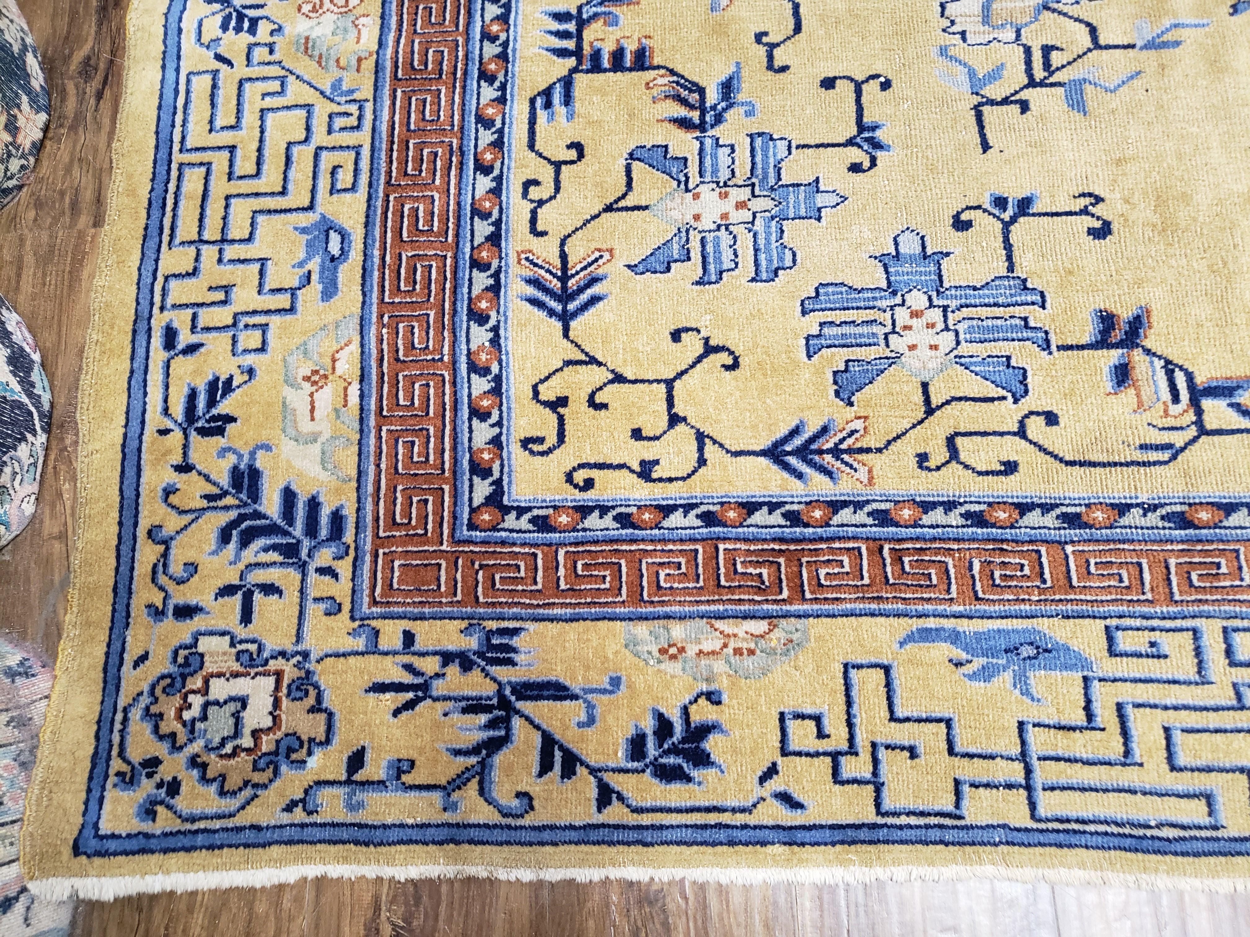 10' X 13' Antique Handmade Chinese Wool Rug Peking Mandarin Gold Mustard - Jewel Rugs