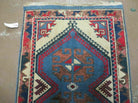 2' 6" X 4' Vintage Handmade Turkish Kazak Pattern Wool Rug Blue Beige and Red Accent Rug - Jewel Rugs