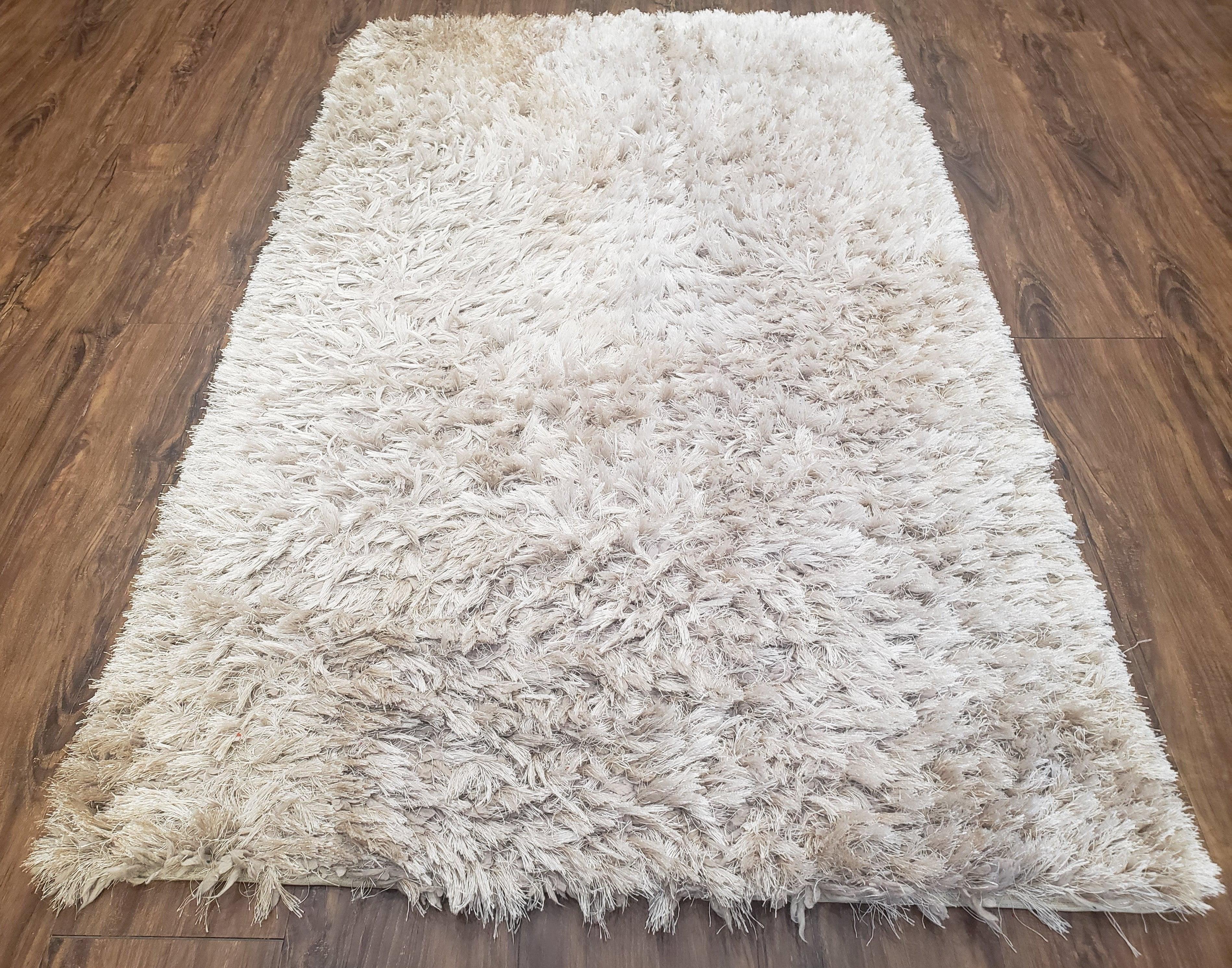 Ivory Shag Rug 3x5, Small Flokati Carpet 3 x 5, Shaggy Shimmer Solid Soft Plush Pile Bedroom Bathroom Rug, Modern Contemporary Area Rug - Jewel Rugs