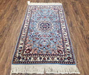 Sino Persian Rug 2.5 x 4 ft, Pewter Blue and Ivory Small Handmade Carpet, Vintage Wool Oriental Carpet, Traditional Allover Floral Medallion - Jewel Rugs