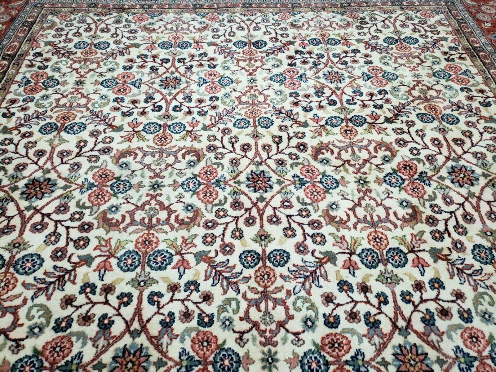 8' X 11' Vintage Fine Handmade Indian Agra Wool Rug Ivory/ Beige Organic Dyes - Jewel Rugs