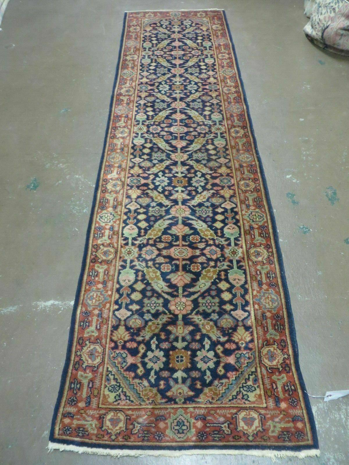 2' 2" X 9' Vintage Handmade Turkish Wool Runner Blue Oriental Rug Nice - Jewel Rugs