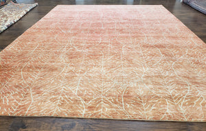Indian Safavieh Rug 9x12, Modern Contemporary Tibetan Style Carpet, Room Sized, Tan, Leaf Pattern, Martha Stewart Collection, Wool Area Rug - Jewel Rugs