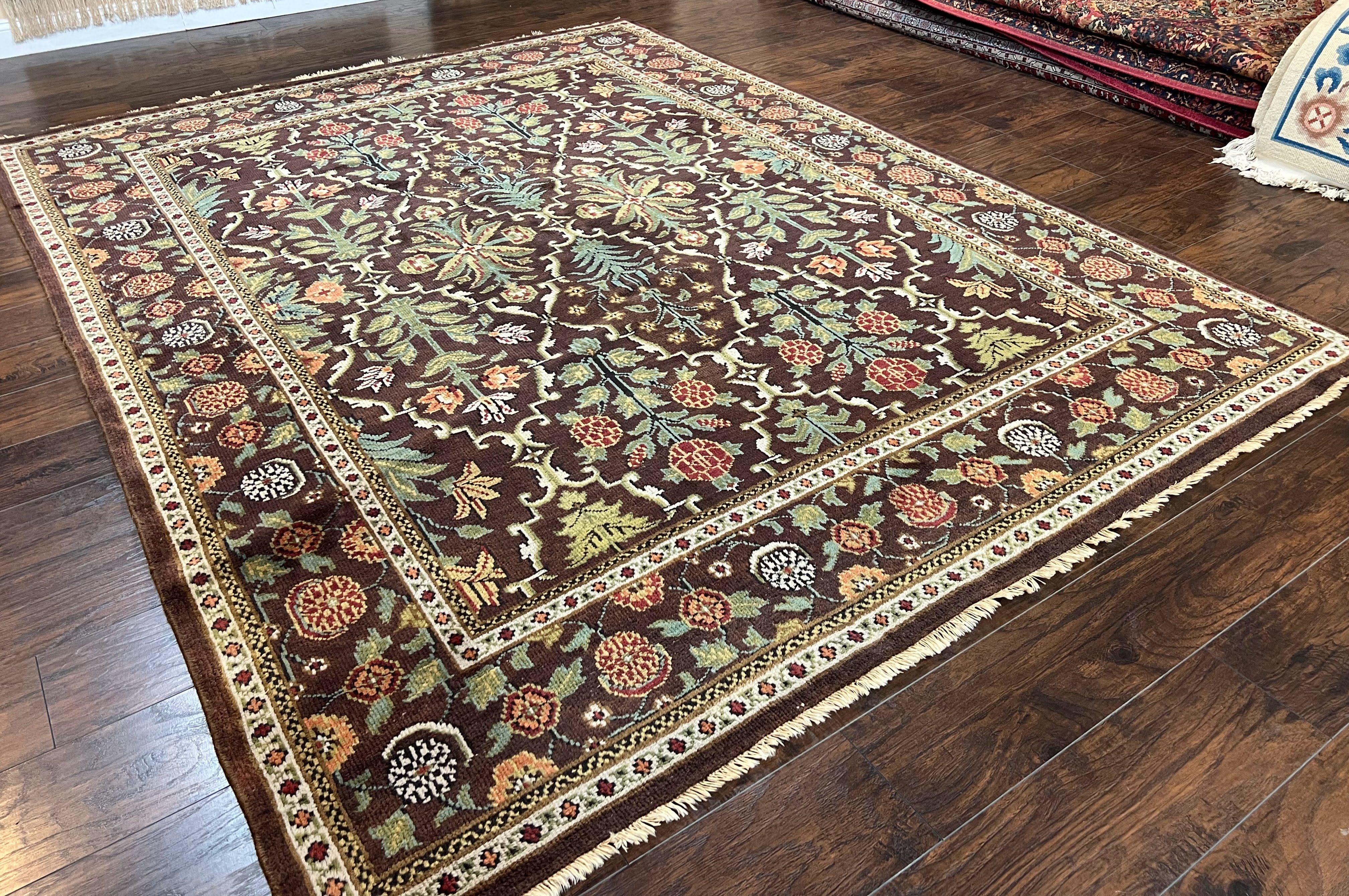 Indo Persian Rug 9x12, Indian Bidjar Room Sized Carpet Handmade Wool Area Rug Traditional Allover Dark Brown Tan Cream/Ivory Oriental Carpet - Jewel Rugs