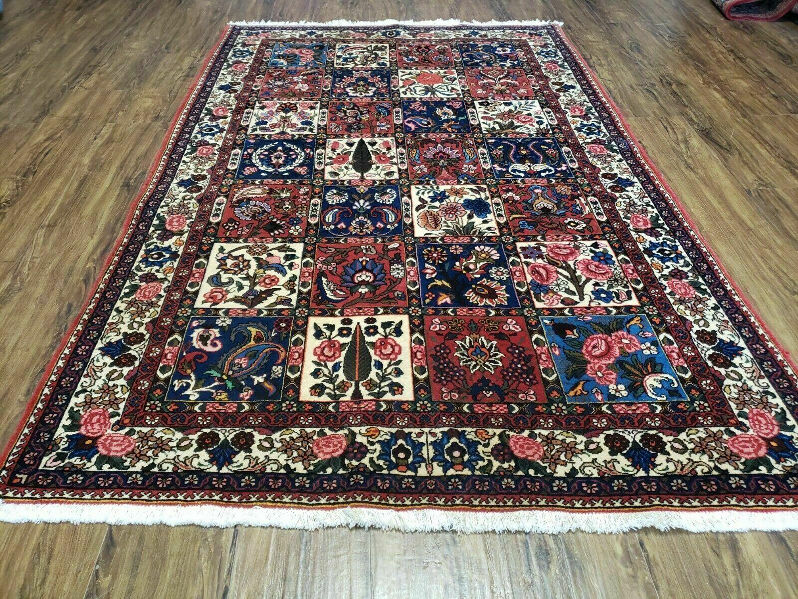 4' 4" X 6' 8" Vintage Handmade India Floral Panel Wool Rug Hand Knotted Nice - Jewel Rugs